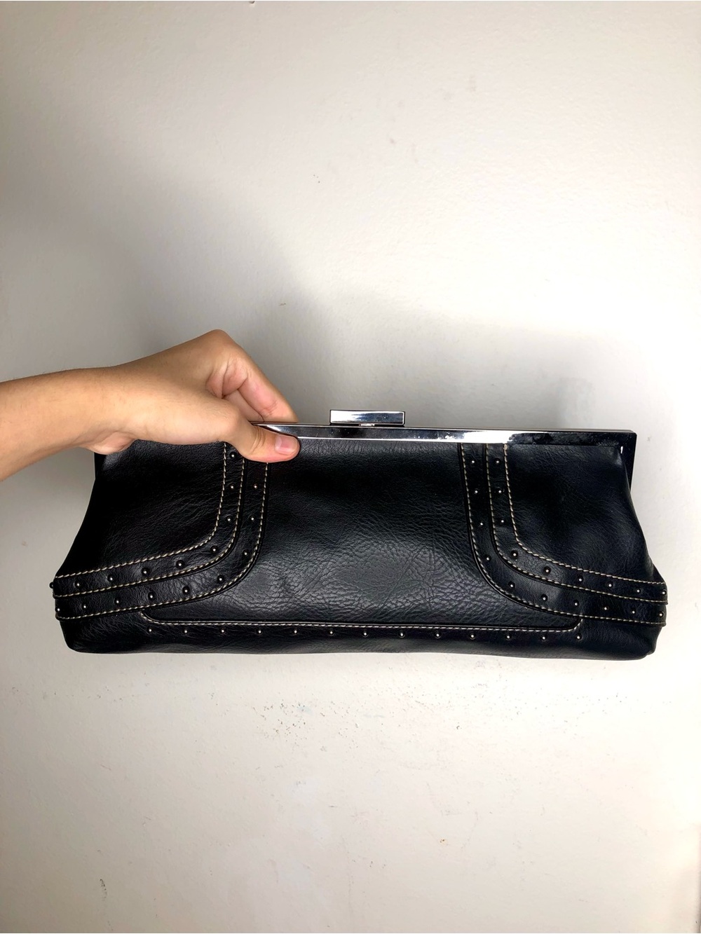 Black Stud-Trim faux Leather Clutch